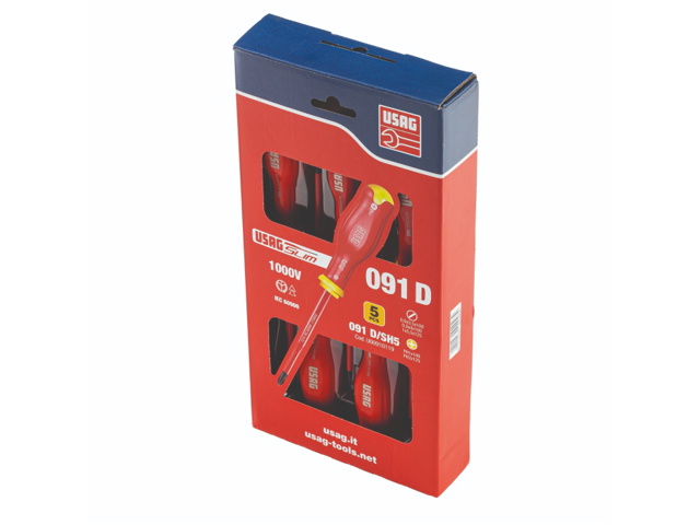 Serie di 5 giraviti slim per viti con intaglio e per viti con impronta a croce phillips 1000v - art. 091 d/sh5