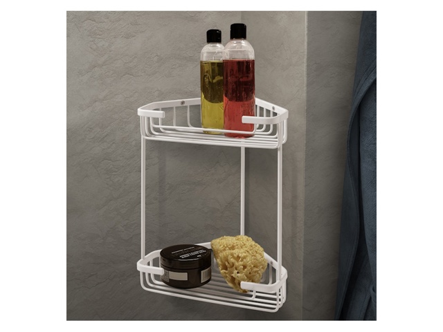 Augustus, portaoggetti doccia angolare due ripiani bianco