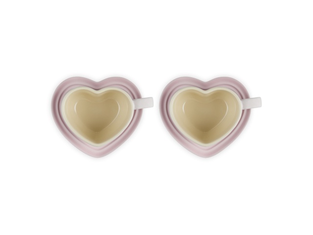 Set 2 tazze a cuore con piattini in gres vetrificato - shell pink