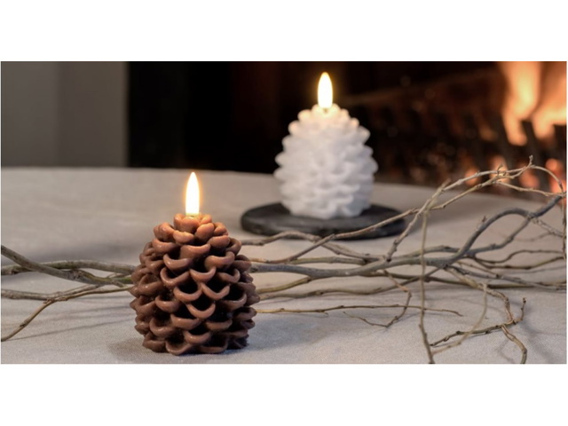 Smooth, candela pigna, natale, bianco, 7x7 cm