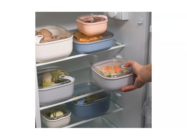 Pull box, contenitore quadrato per alimenti c/ griglia di drenaggio 19,5x19,5xh10,5 cm pervinca