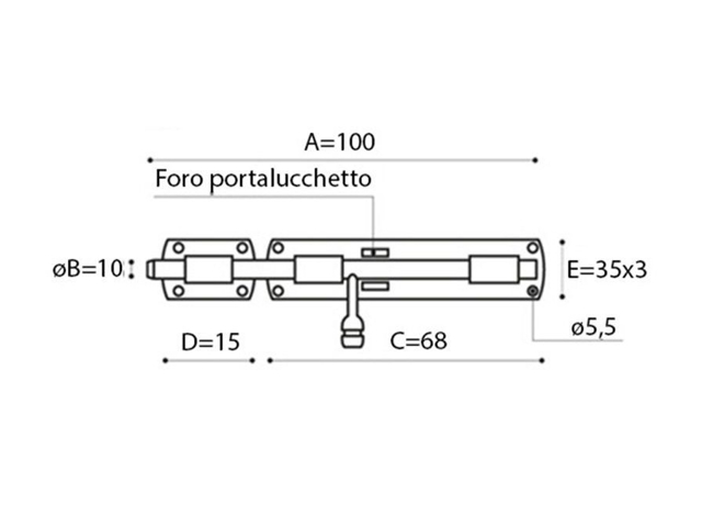 Catenaccio orizzontale inox da avvitare, 100 mm