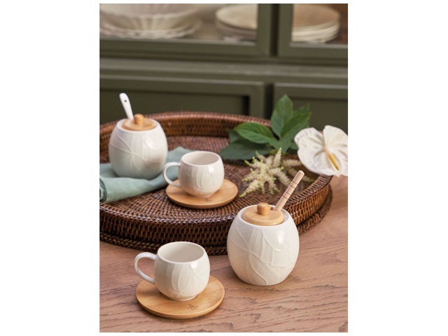 Intavola, mieliera foglie con coperchio, 250 ml