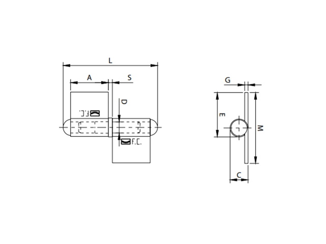 Cerniera a 2 ali lunghe con tappo saldato 10 cm sinistra