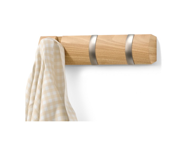 Flip 3 hook, appendiabiti in legno levigato - naturale/nikel