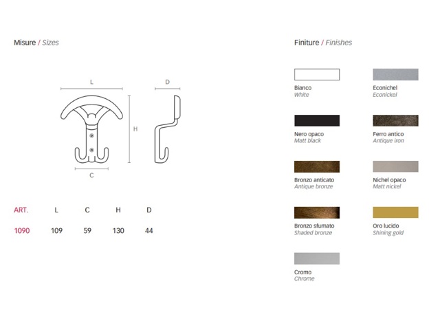 Portabito in zama pressofusa, completo di viti e tasselli, bronzo sfumato