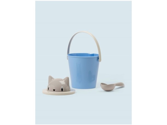 Crick, secchiello portacrocchette gatto tortora/azzurro