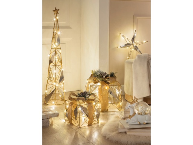 Riflessi dorati pacchetti, pacco grande con luce led 25x25x32h cm