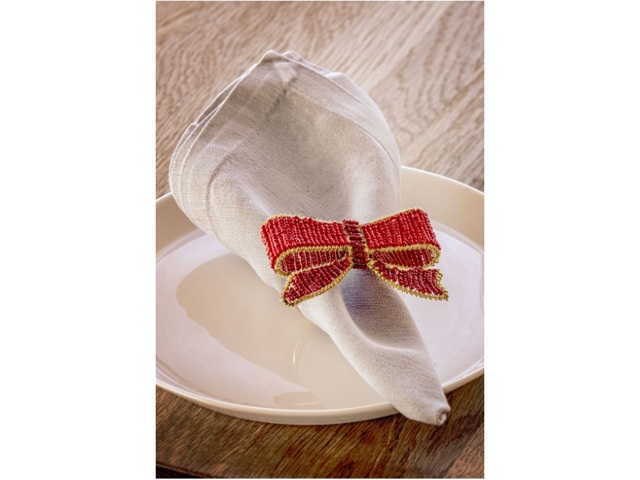 Mille306perline, legatovagliolo fiocco rosso in metallo e perline - 4x8x6h cm