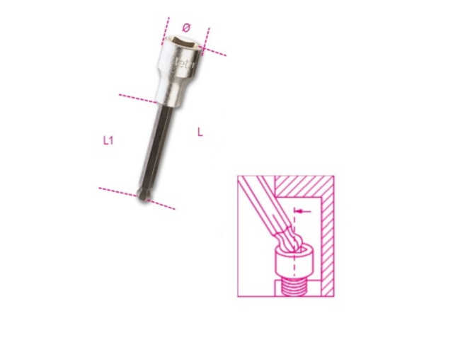 Chiave a bussola maschio esagonale con estremità sferica con quadro femmina 1/2" cromata - inserti bruniti