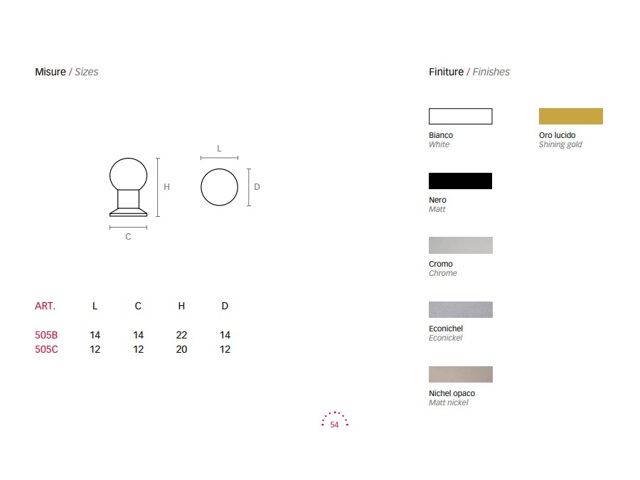 Pomolo in ottone tornito, completo di vite m4 x 25, cromo