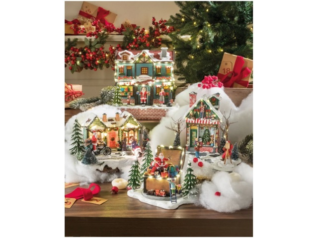 La casa felice, casa con babbo natale in bici con musica 25x18x16h cm