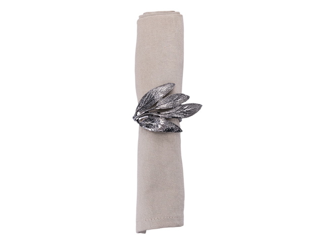 Xmas, set 4 portatovaglioli foglie in metallo silver