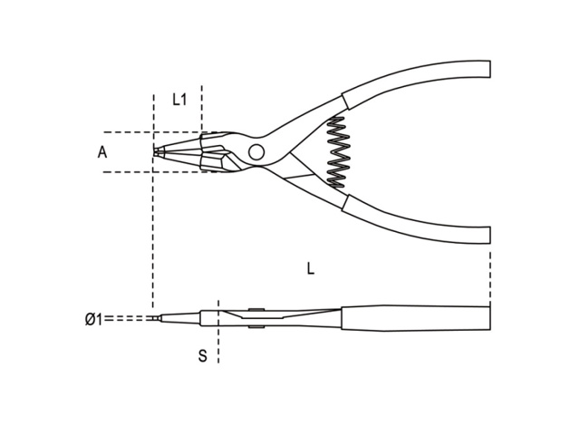 Pinza per anelli seeger esterni, becchi dritti - art. 1036