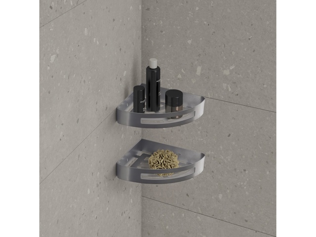 Nerva, portaoggetti doccia angolare gun metal