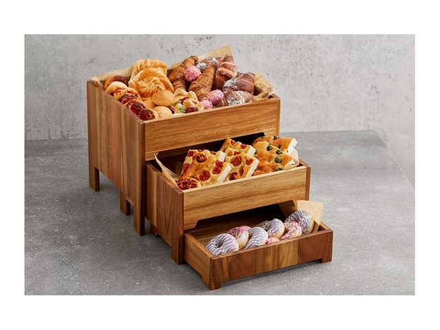 Set buffet in acacia, composto da 3 pezzi sovrapponibili 43x35,5x33 cm