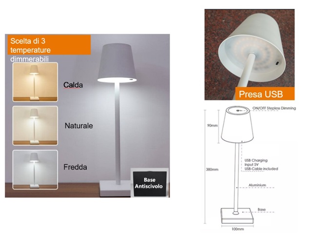 Lampada da tavolo ricaricabile usb, ruggine