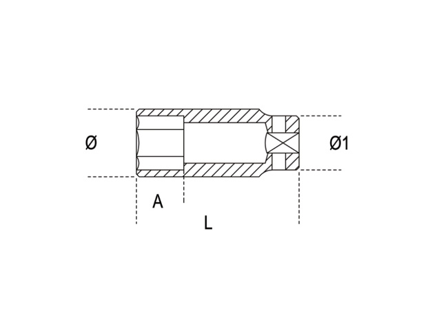 Chiave a bussola con attacco quadro femmina 1/2" bocca esagonale, serie lunga fosfatate